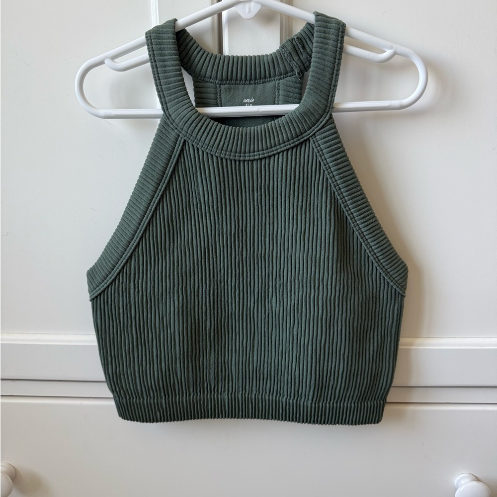 Aerie Green Ribbed Sleeveless Crop Top